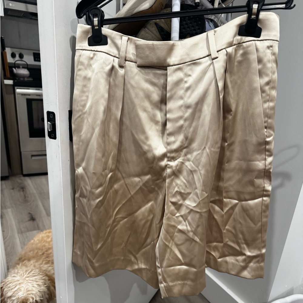 satin champagne trouser shorts NWT
